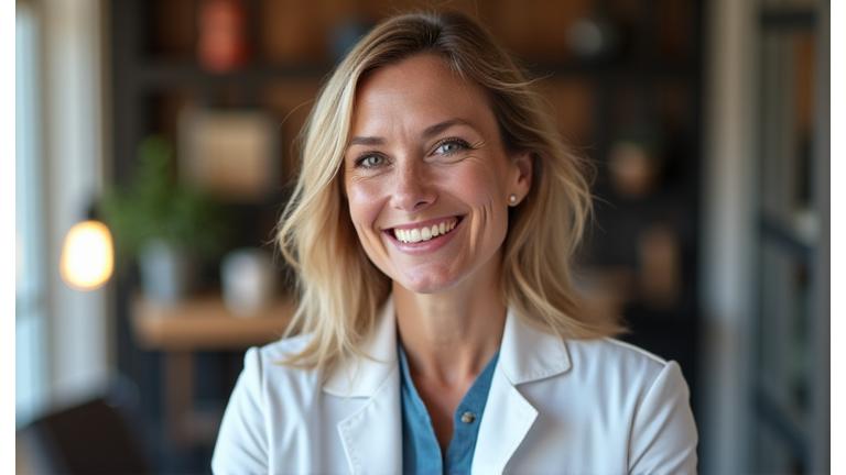 Dr. med. Lena Schmidt, führende Kardiologin, hält einen Vortrag über Herzgesundheit.